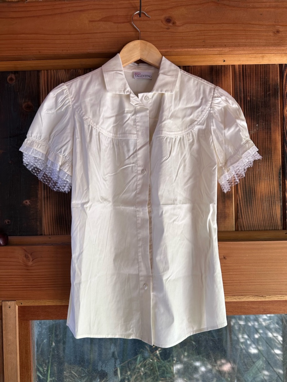 RED Valentino Cream Button-Up Shirt with Point Collar